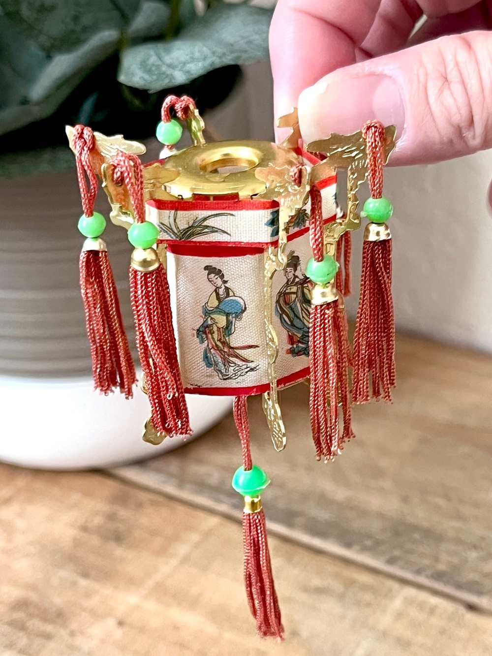 Vintage Mid Century Miniature Chinese Palace Lantern Ornament Tassels